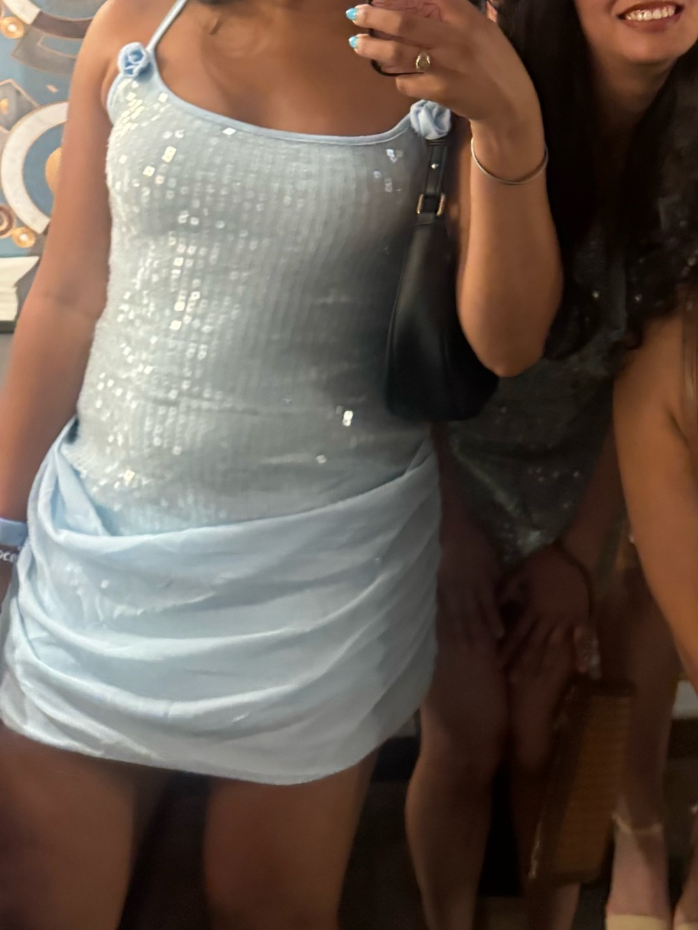 Light Blue Sequin Draped Mini Dress - Women